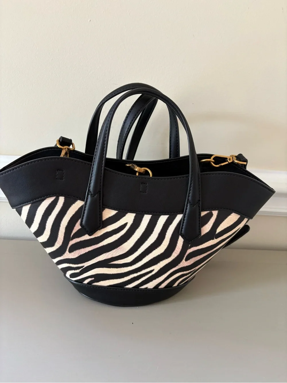Steve Madden Black & White Zebra Print Satchel Bag